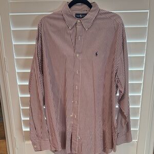 Ralph Lauren Men's Burgundy Striped Button Down Shirt